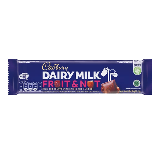DAIRY MILK FRUIT NUT 62G
